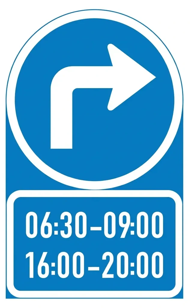South African Turn right, two time periods road sign (CS5)