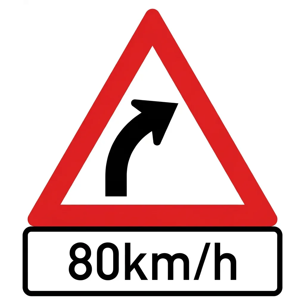 South African Gentle Right Curve + Recommended Speed road sign (CSW1)