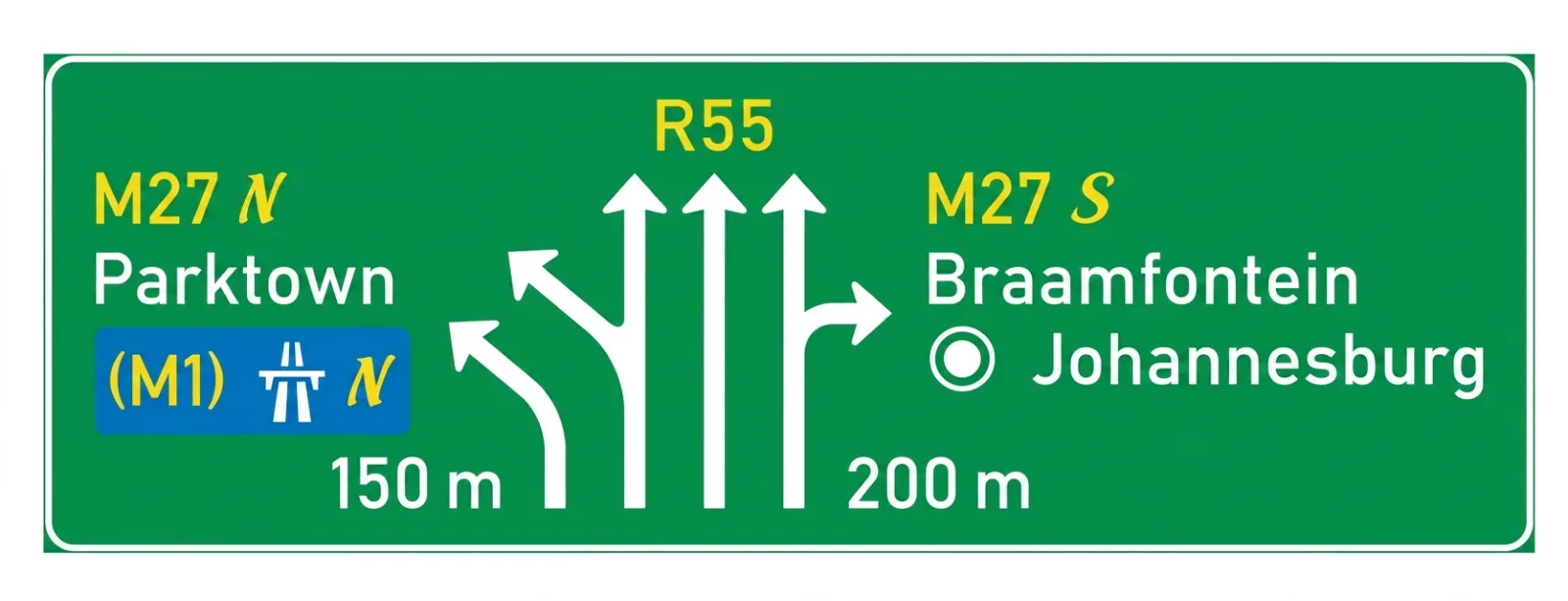 South African Overhead Direction road sign (DS1)
