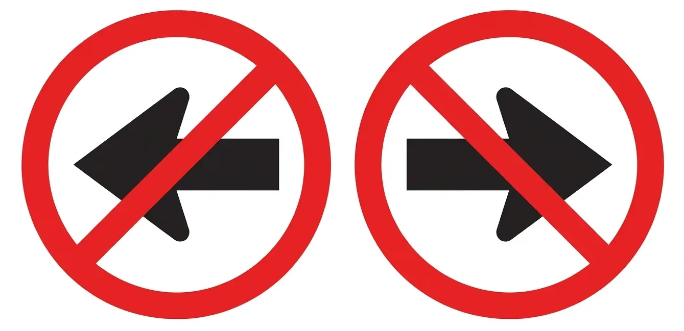 South African Left Turn Prohibited / Right Turn Prohibited road sign (R47)