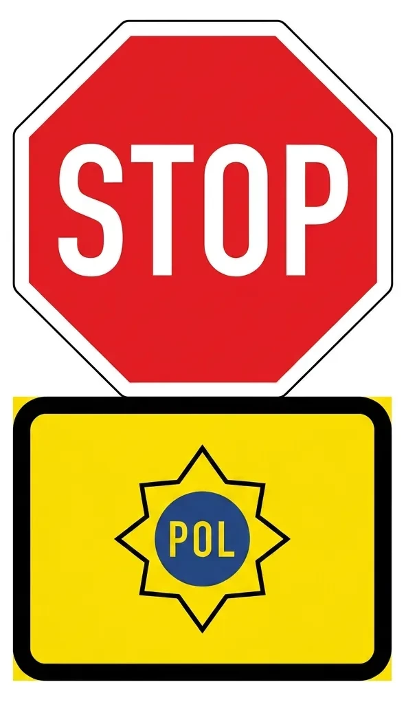South African Stop by Police road sign (TCS6)